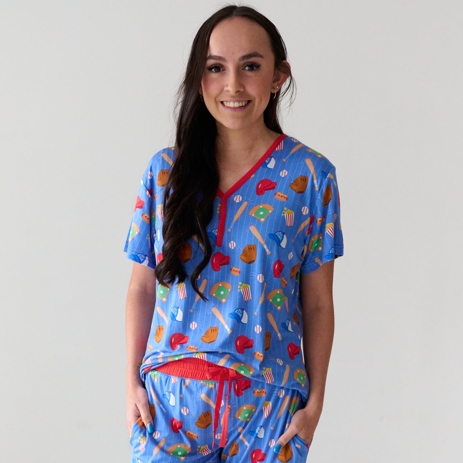 Blue All Stars Women's Short Sleeve Pajama Top - Image 3