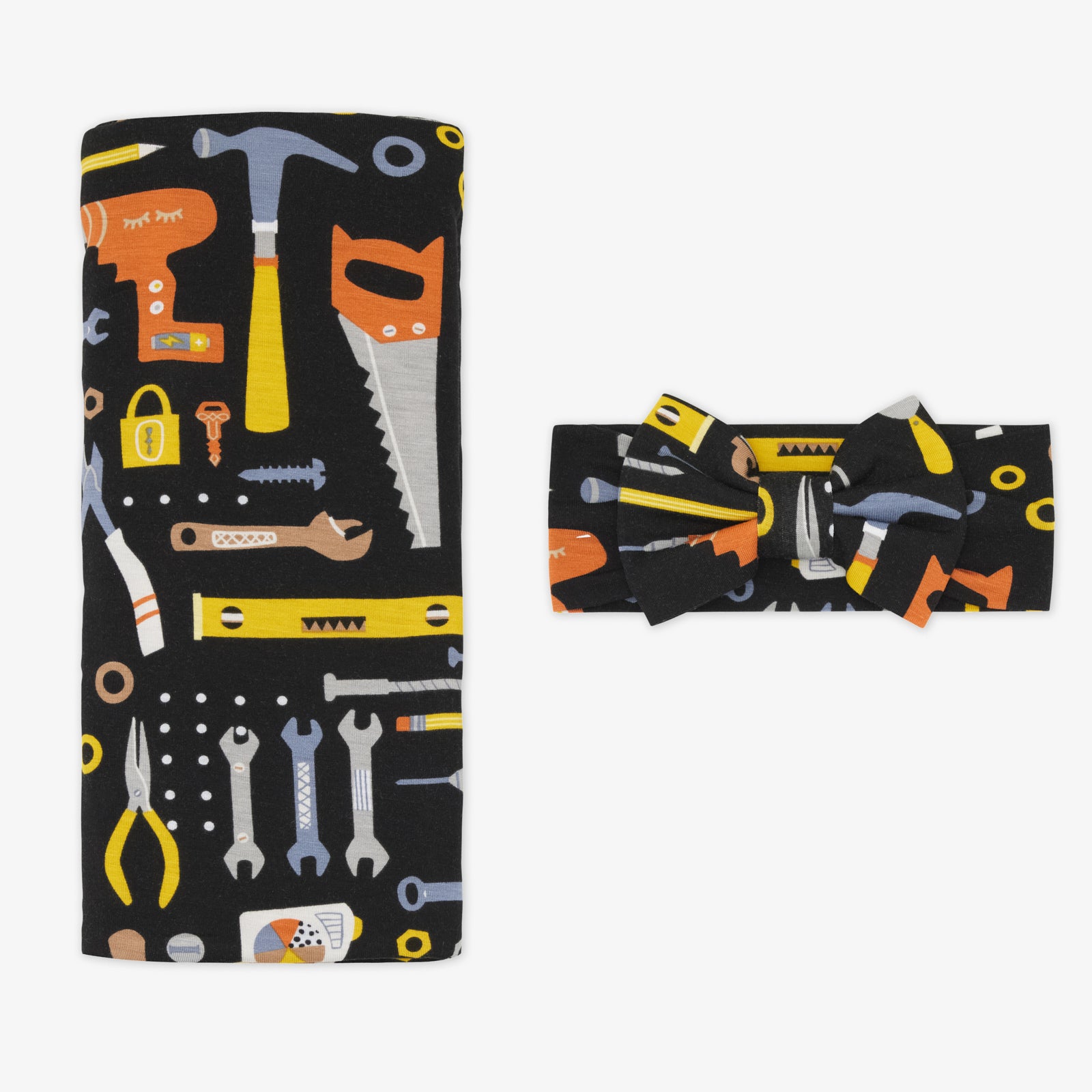 Little Builders Swaddle & Luxe Bow Headband Set - Image 3