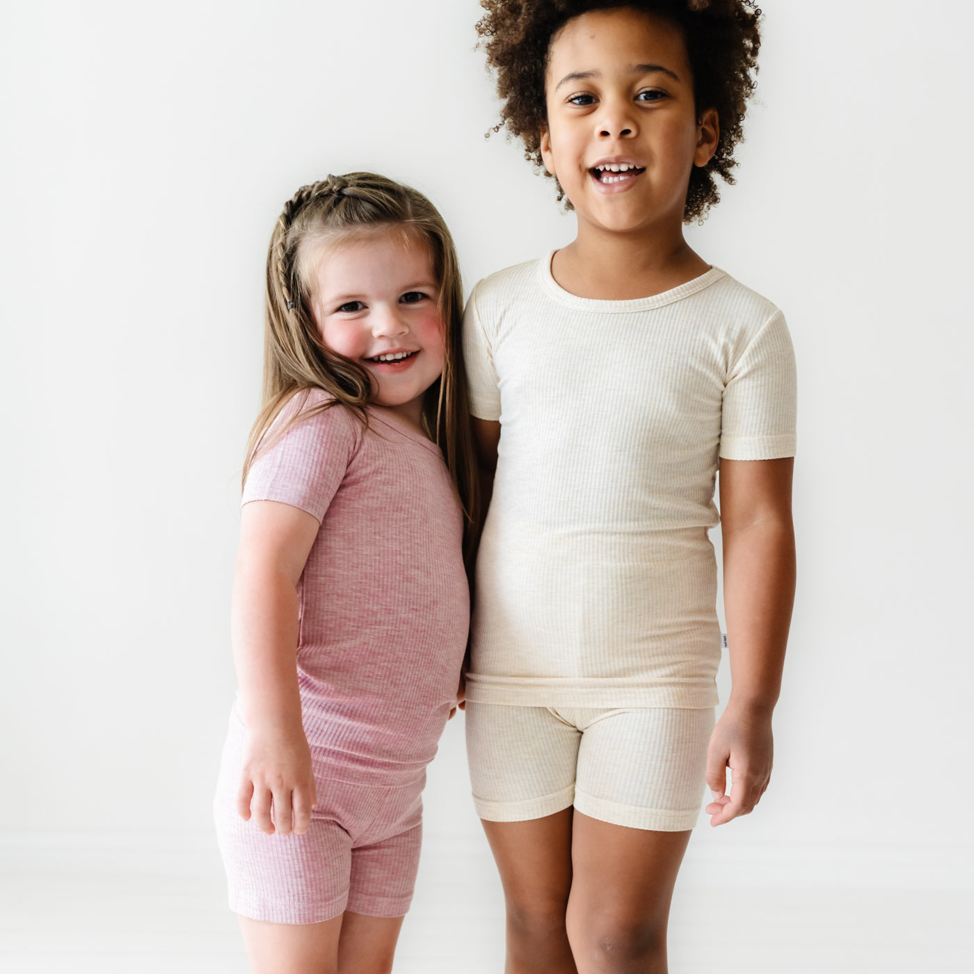 Heather Oatmeal Ribbed Two-Piece Short Sleeve & Shorts Pajama Set - Image 5