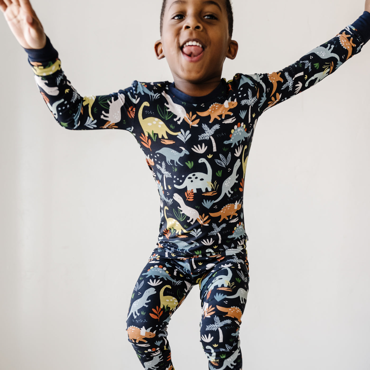 Navy Jurassic Jungle Two-Piece Pajama Set - Image 3
