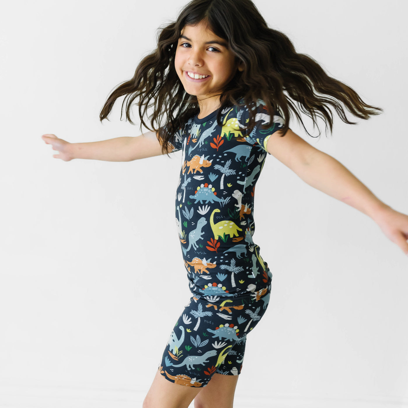Navy Jurassic Jungle Two-Piece Short Sleeve & Shorts Pajama Set - Image 2