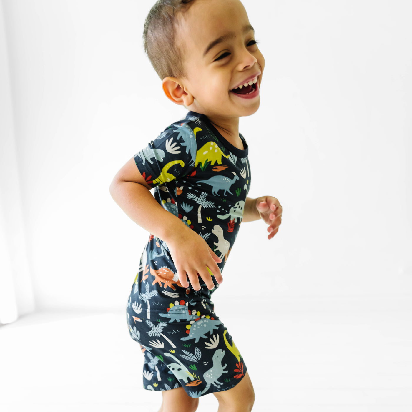 Navy Jurassic Jungle Two-Piece Short Sleeve & Shorts Pajama Set - Image 3