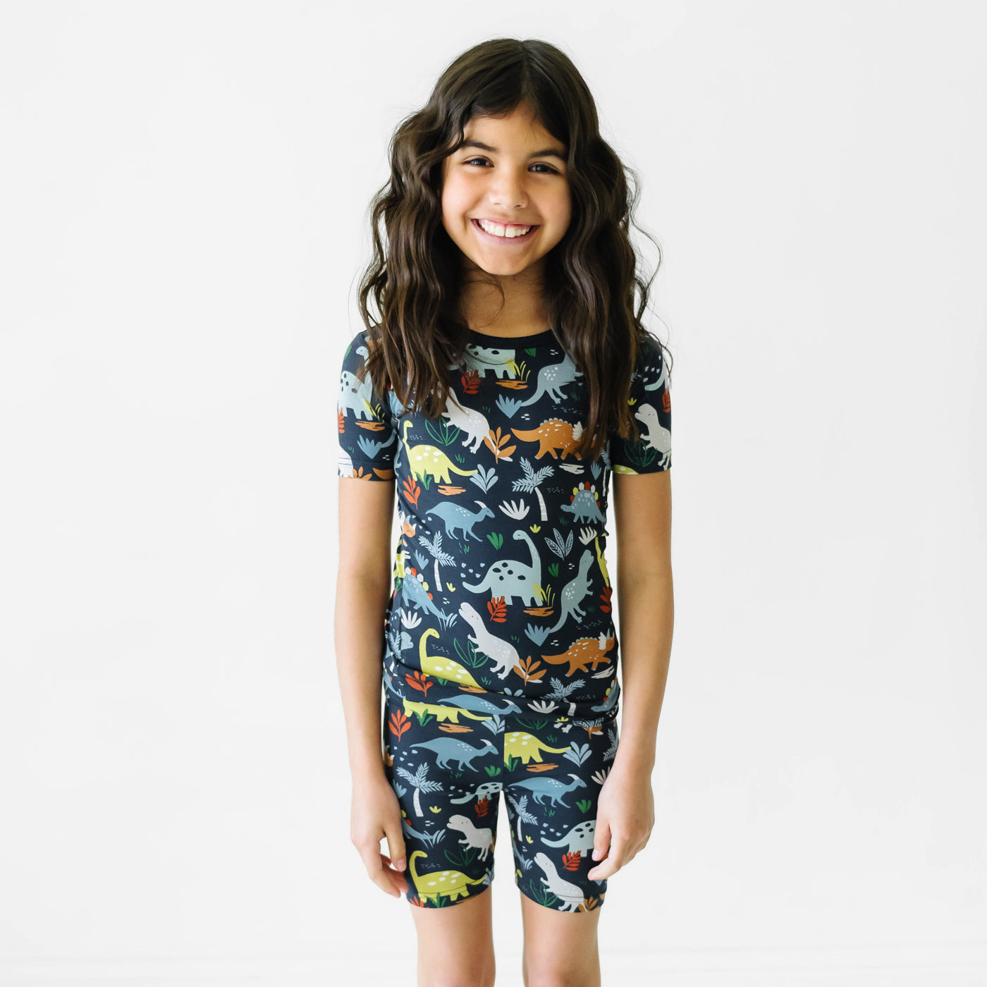 Navy Jurassic Jungle Two-Piece Short Sleeve & Shorts Pajama Set - Image 4