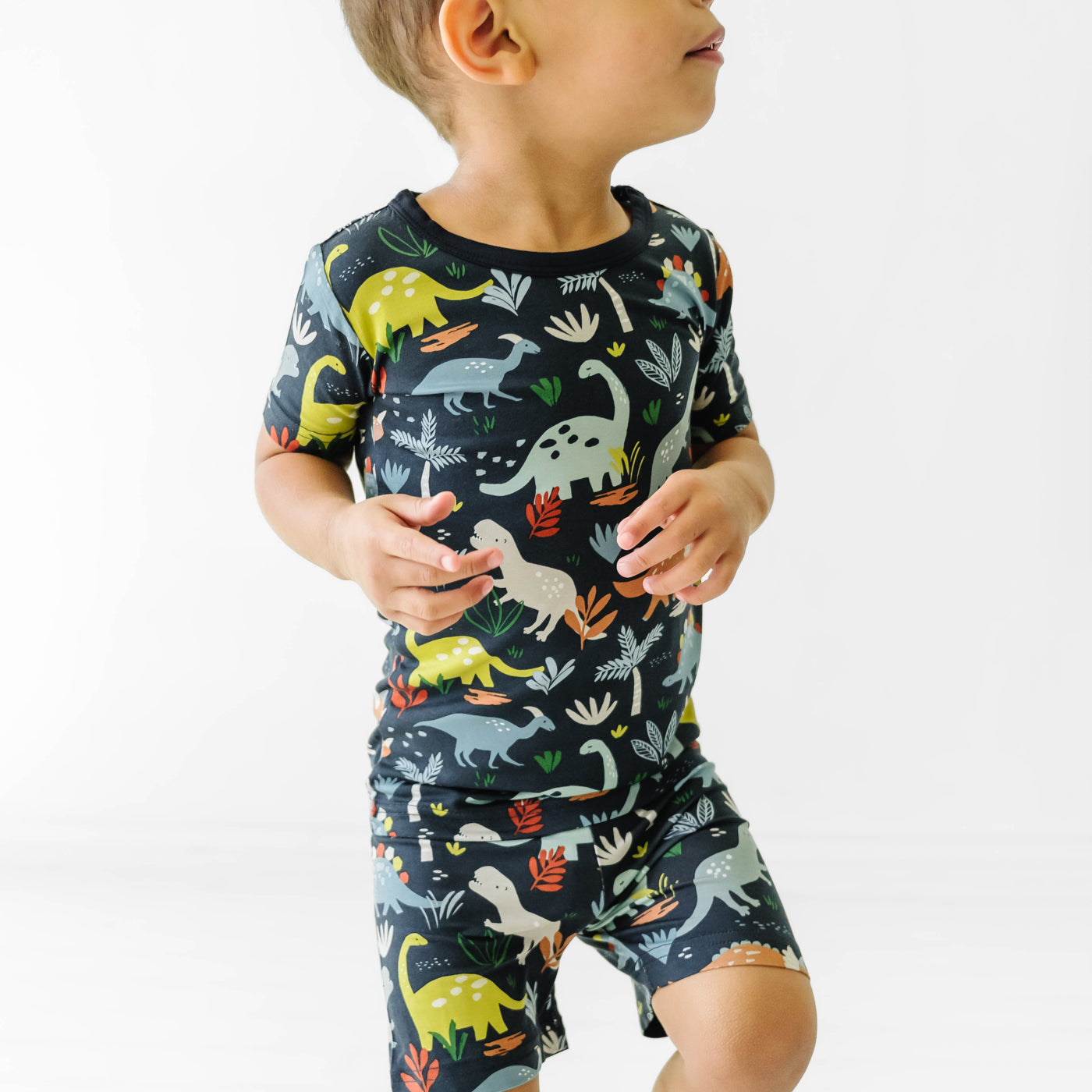 Navy Jurassic Jungle Two-Piece Short Sleeve & Shorts Pajama Set - Image 5