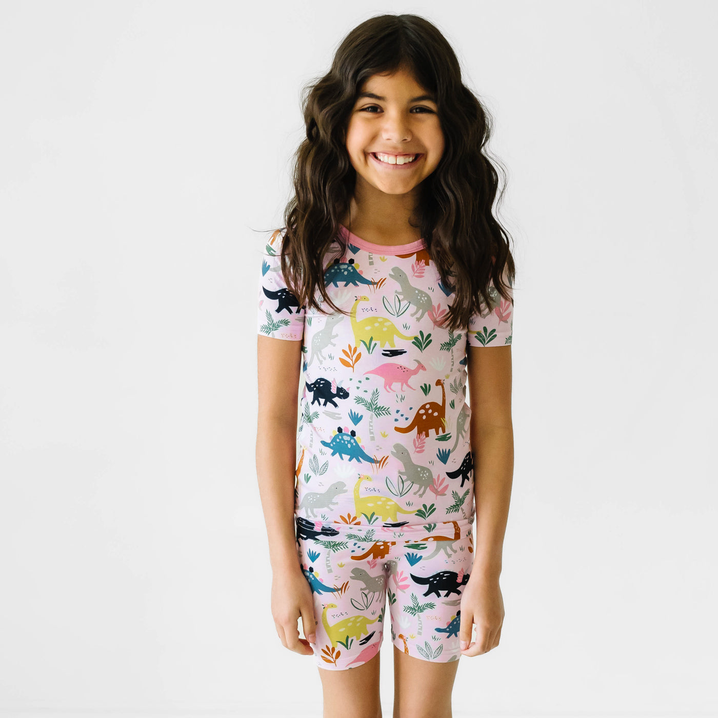 Pink Jurassic Jungle Two-Piece Short Sleeve & Shorts Pajama Set - Image 2